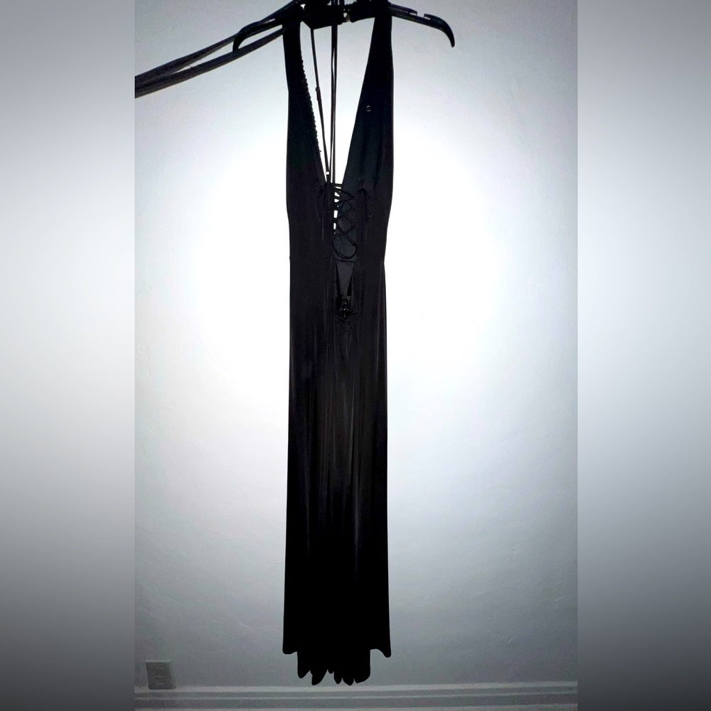 V neck with beads long gown.